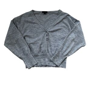 J. Crew Women’s Space-Dyed Deep V-Neck Henley Sweater Sz M Heater Gray Preppy